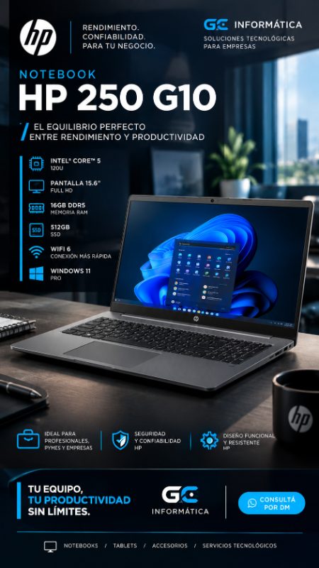 NOTEBOOK HP 250 G10 INTEL CORE 5 120U, 15.6" 16GB DDR5 512GB WIFI 6 FDOS